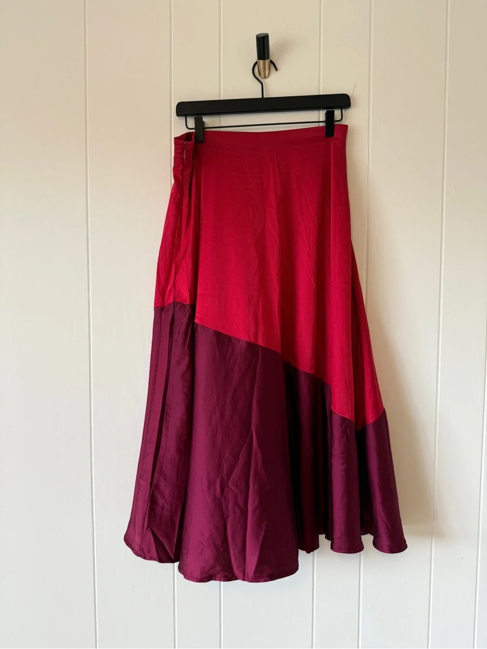 NY&Co. Lena Colorblock Bias Cut Satin Midi Skirt Red Wine